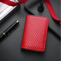 Men's RFID blocking ultra-thin carbon fiber automatic pop-up card holder wallet red - Red