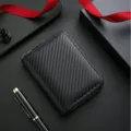 Black carbon fiber texture short zipper wallet, compact coin purse for men and women - Black 2