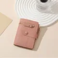 Pink short wallet for women, compact 2-fold PU leather card holder with zipper pocket. - Pink