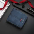 Blue men short zipper wallet, vintage matte leather coin purse with stylish card slots and decor. - Blue