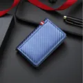Men carbon fiber texture card holder wallet compact vertical credit card case with multi slots. - Blue