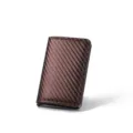 Men minimalist carbon fiber RFID blocking slim automatic pop up metal card holder wallet case - Brown