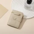 Beige short women wallet with zipper pocket and snap closure, PU leather card holder coin purse - Off White