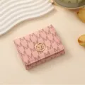 2025 Fashion Letter Print Tri-fold Multi-Card Slot Women's Leather Wallet with Gold Logo - 11*1.5*8cm / Pink