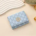 Blue tri-fold women's wallet with chic M monogram pattern and gold metal clasp accessory. - 11*1.5*8cm / Light Blue