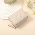 Women short wallet quilted heart pattern PU leather coin purse cute card holder compact design - Off White