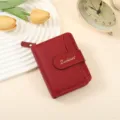 Red short wallet for women lychee pattern zipper coin purse card holder chic daily use - Red