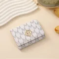 Women's white trifold wallet with M monogram print and gold metal logo snap closure. - 11*1.5*8cm / White
