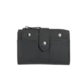 Black short trifold leather wallet for women with snap button and coin zipper pocket - Black