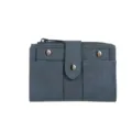 Blue matte short trifold women wallet with rivet snap button and zipper coin pocket SKU. - Dark Blue