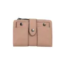 Pink matte leather short wallet, trifold compact purse with snap button and card slots - Pink