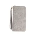 Women grey embossed PU leather long wallet chic floral clutch card holder wristlet purse. - Gray
