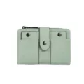 Mint Green Short Trifold Wallet Women Matte PU Leather Coin Purse with Snap Button Compact Size - Light Green