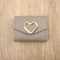 Grey women trifold short wallet with chic gold geometric heart buckle, compact card holder purse. - Gray