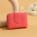 Pink women short wallet with zipper and snap button, compact card holder coin purse variant. - Red