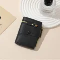 Classic black short women wallet with multiple card slots zipper coin pocket and sleek design. - Black