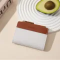 Minimalist short women's wallet with zipper and dual-color design, compact coin purse. - Brown and White