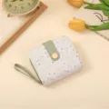 Cute Japanese cartoon cat short wallet for women with convenient wrist strap and zipper. - Light Green