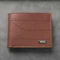 Men's brown leather short wallet bi-fold retro business coin purse ultra slim design - Light Coffee