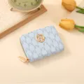 Light blue short women wallet with cute letter print, compact zipper card holder coin purse. - Light Green