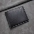 Black leather men wallet minimalist short bi-fold card holder classic daily coin purse - 11.5*9.5*1cm / Black