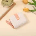 Cute Japanese style short women wallet with pink cat print, folding card holder and zipper pocket. - Light Pink