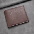 Men's brown bifold leather wallet, compact card holder pocket purse with clean stitching. - 11.5*9.5*1cm / Dark Coffee