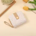 Cute Japanese cartoon cat print short folding wallet with zipper and wrist strap variant. - Light Khaki