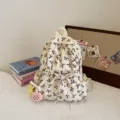 Zaino per studenti con stampa a fiocco carino, borsa casual in stile coreano di grande capacità. - Bianco Sporco con Caffè