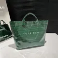 Grüne glänzende Kroko Muster Handtasche für Damen, stilvolle große Shopper Umhängetasche. - Grün
