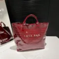 Sac Cabas Rouge Motif Croco Vernis Grande Capacite Femme Sac Bandouliere Main Tendance - Rouge