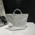 Sac cabas fourre-tout aspect croco métallisé argenté, grand sac à main bandoulière tendance. - Argent