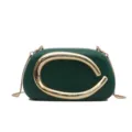 Mini sac de soirée rond vert foncé avec poignée et chaîne en métal doré, pochette chic. - Vert