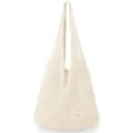 Beaded crochet knit hobo shoulder bag casual hollow out tote bag beige daily use aesthetic - Off White
