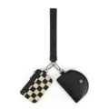 Checkered mini coin purse and black pouch set with wrist strap, portable minimalist design. - Checkerboard Black
