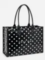 Black and white polka dot patent leather tote bag, large capacity stylish shoulder handbag. - Black