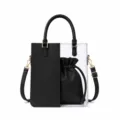 Clear PVC tote bag with black PU leather drawstring inner pouch, chic shoulder crossbody bag. - Black