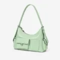 Light green smooth leather shoulder bag with multi-pockets retro underarm handbag chic style - Mint Green