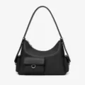 Classic black shoulder bag for women, retro underarm bag with multi pockets and smooth leather. - Black