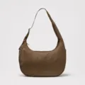Brown nylon dumpling shoulder bag with adjustable strap, casual large capacity crossbody bag. - Coffee