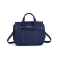 Small contrast canvas handbag casual versatile mini tote bag with adjustable strap messenger - Navy Blue