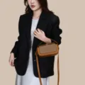 Brown Contrast Shoulder Bag Woven Flap Crossbody Bag Stylish Daily Commuter Handbag - Brown