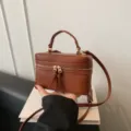 Brown vintage vanity box bag, stylish PU leather crossbody handbag with top handle and tassel. - Brown PU Leather