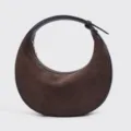 Trendy suede crescent shoulder bag for women, adjustable strap chic hobo dumpling handbag. - Coffee