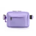 Purple nylon waist bag featuring a dual compartment design and secure side buckle. - Violet