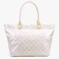 Fashion retro checkered PVC tote bag for women, large capacity casual commuter shoulder bag. - Off White