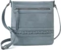 Detail shot of the front zipper pocket and braided texture on the stylish women crossbody bag. - Slate Gray