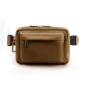 Detailed view of the brown nylon waterproof waist bag with double layer and front zipper pocket. - Dark Brown