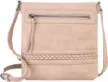 Crossbody bag detail showing front zipper pocket, braided texture and adjustable strap. - Desert Sand