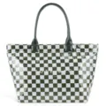 Green and white checkerboard PVC tote bag for women, large capacity casual shoulder bag. - Green